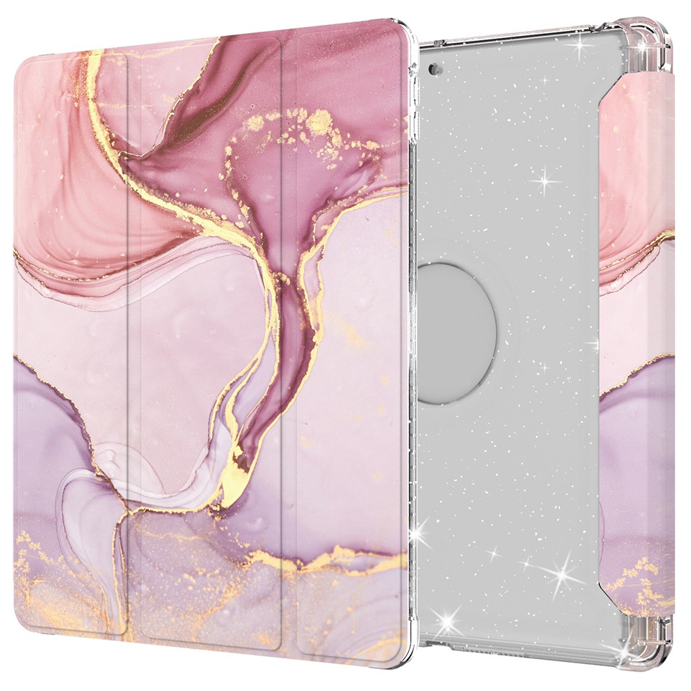 For iPad 10.2 (2021)/(2020)/(2019) Trifold Stand TPU+PU Leather Glittery Sequins Pattern Stylish Tablet Case Cover - Style N