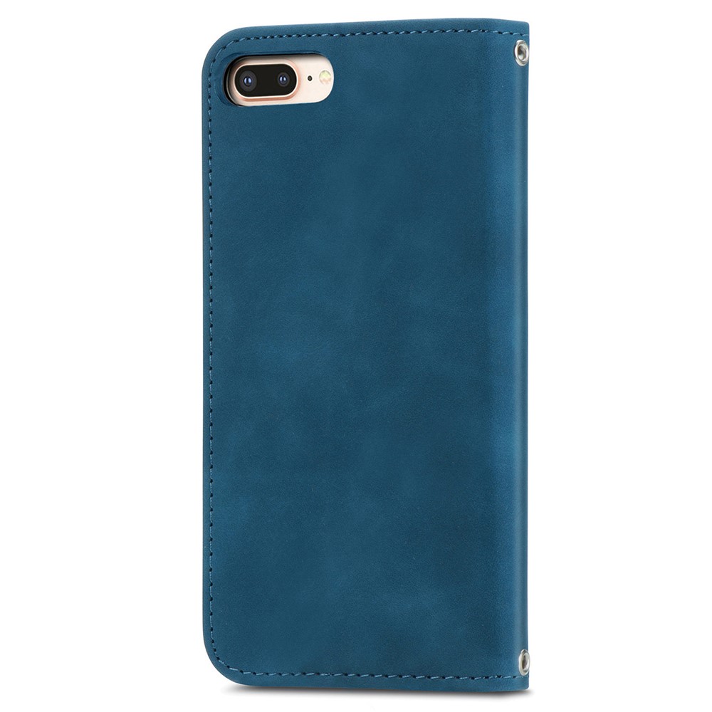 For iPhone 6 Plus/7 Plus/8 Plus 5.5 inch Retro Skin-Touch Feeling PU Leather Mobile Phone Case Magnetic Stand Cover Shell with Card Holder - Blue-3