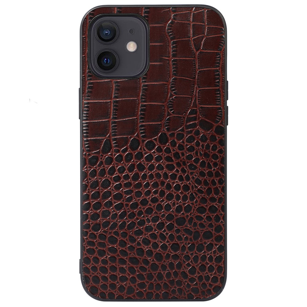 For Xiaomi 11 6.1 inch Genuine Cowhide Leather Coating PC + TPU Case Fashionable Crocodile Texture Mobile Phone Cover - Coffee-1