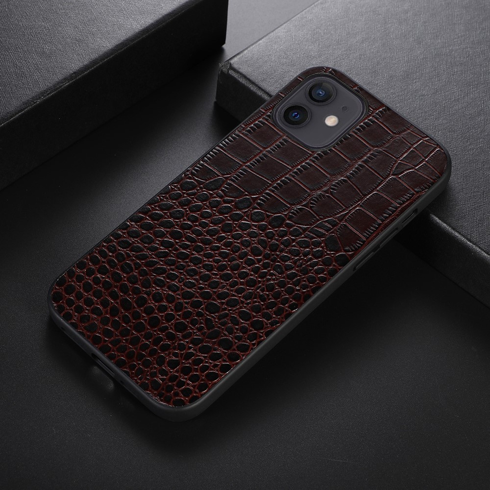 For Xiaomi 11 6.1 inch Genuine Cowhide Leather Coating PC + TPU Case Fashionable Crocodile Texture Mobile Phone Cover - Coffee-2