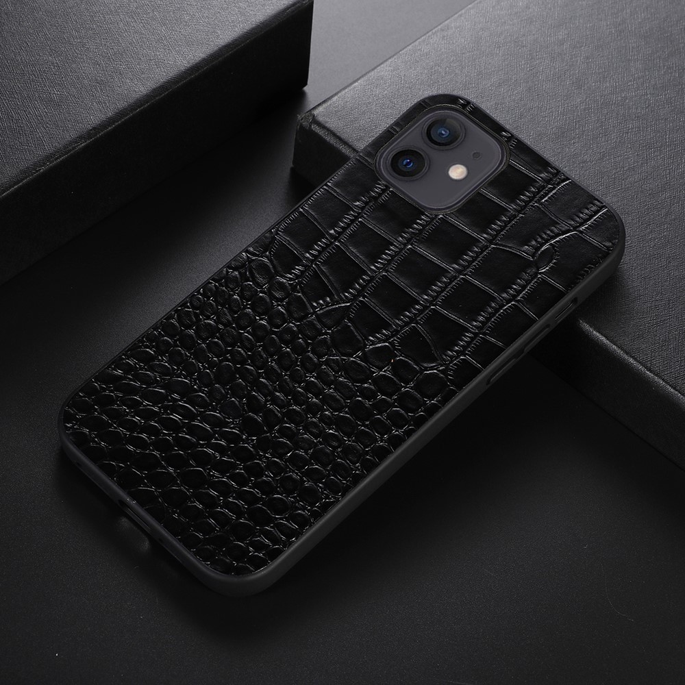 For Xiaomi 12 mini 5.4 inch Genuine Cowhide Leather Coating PC + TPU Well-protected Crocodile Texture Anti-fall Phone Cover - Black-2