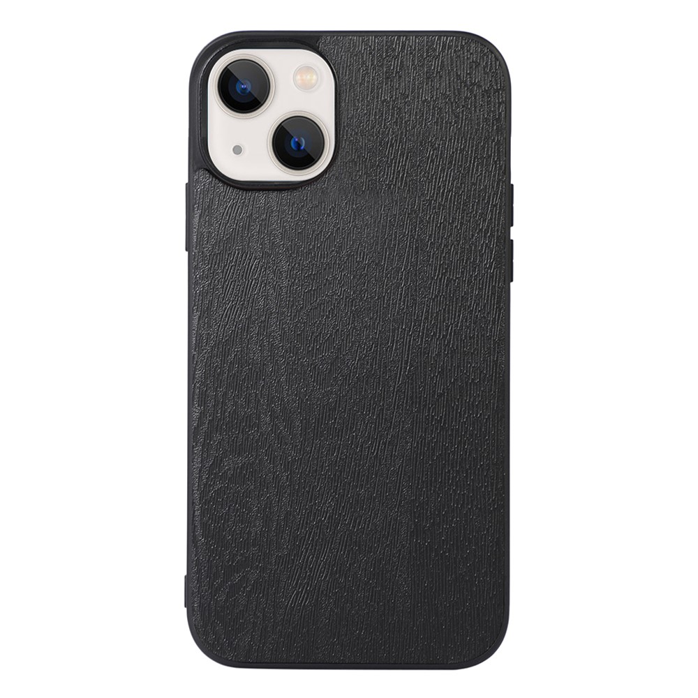For iPhone 13 mini 5.4 inch PU Leather Wood Texture Inner PC + TPU Anti-scratch Cell Phone Cover - Black-1