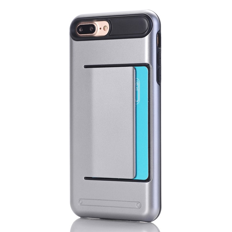 Card Slot PC + TPU Hybrid Back Case for iPhone 8 Plus / 7 Plus 5.5 inch - Grey-1