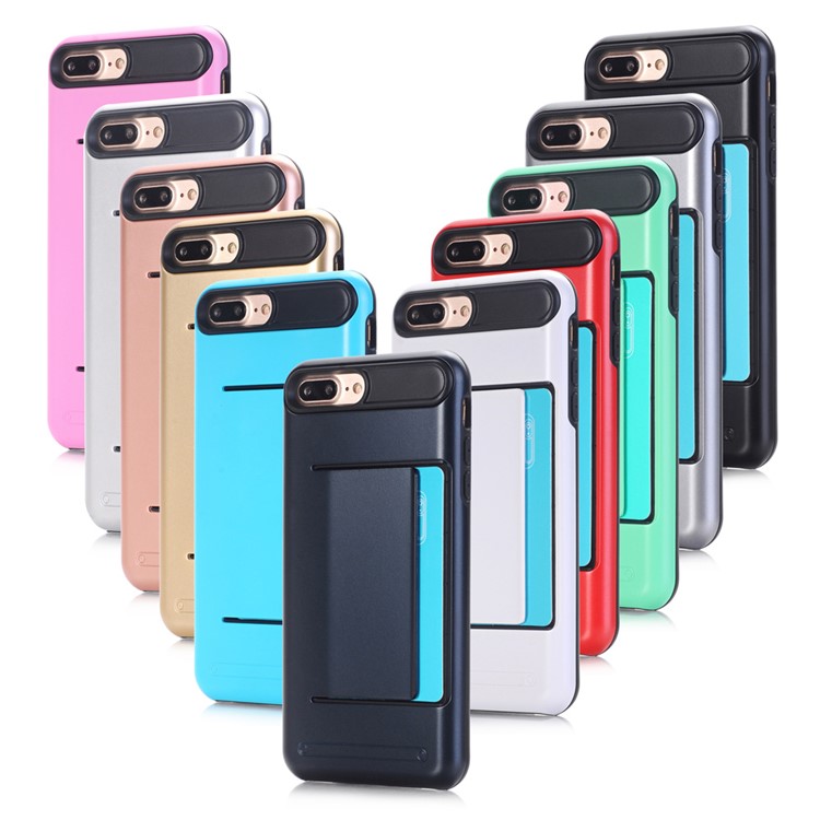 Card Slot PC + TPU Hybrid Back Case for iPhone 8 Plus / 7 Plus 5.5 inch - Grey-3