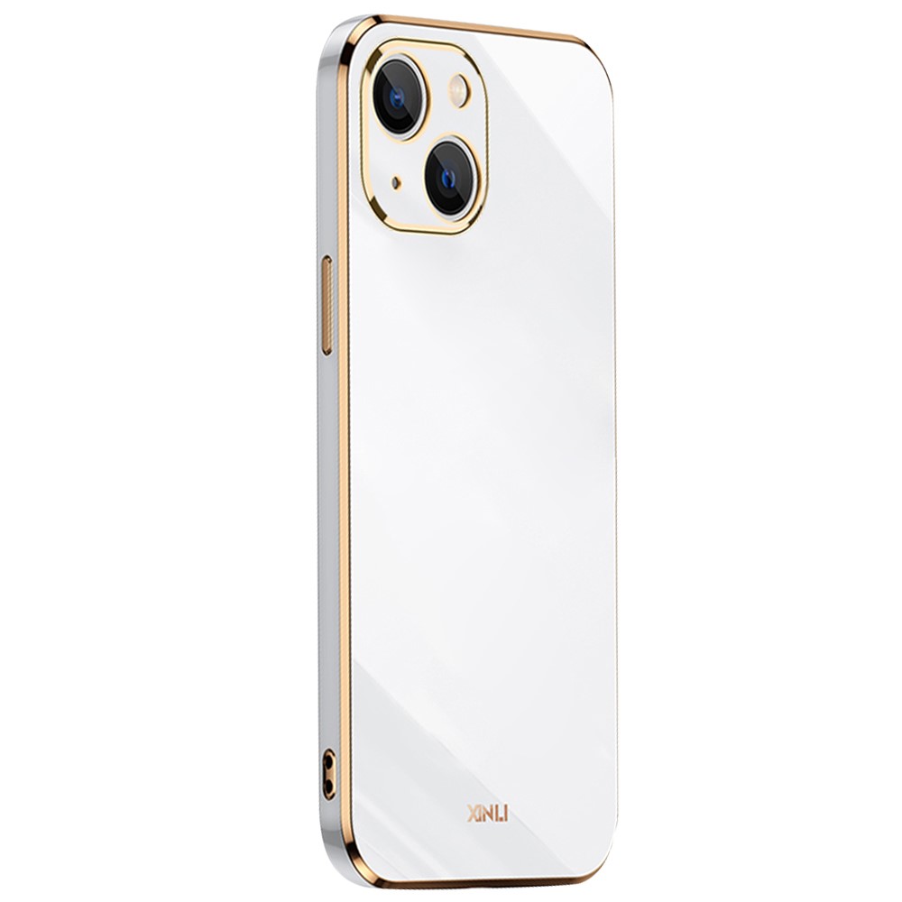 XINLI for iPhone 13 mini 5.4 inch Precise Lens Cutout Electroplating Golden Edge TPU Phone Case Protective Cover - White