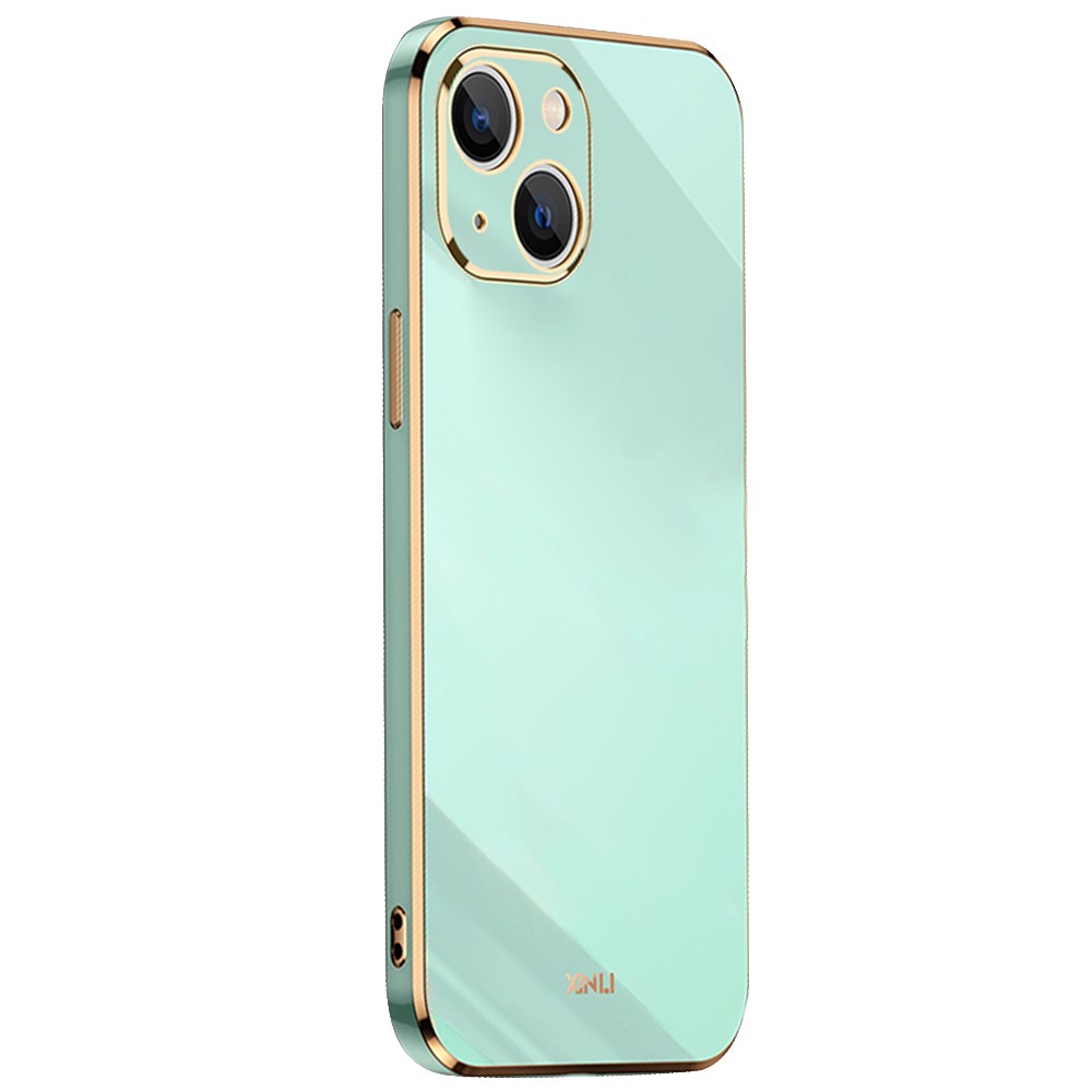 XINLI for iPhone 13 mini 5.4 inch Precise Lens Cutout Electroplating Golden Edge TPU Phone Case Protective Cover - Cyan