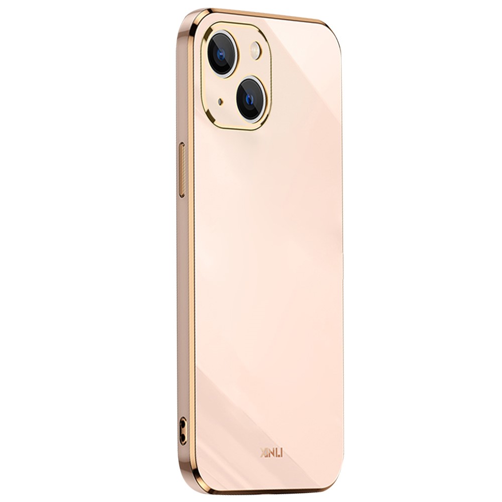 XINLI for iPhone 13 mini 5.4 inch Precise Lens Cutout Electroplating Golden Edge TPU Phone Case Protective Cover - Pink