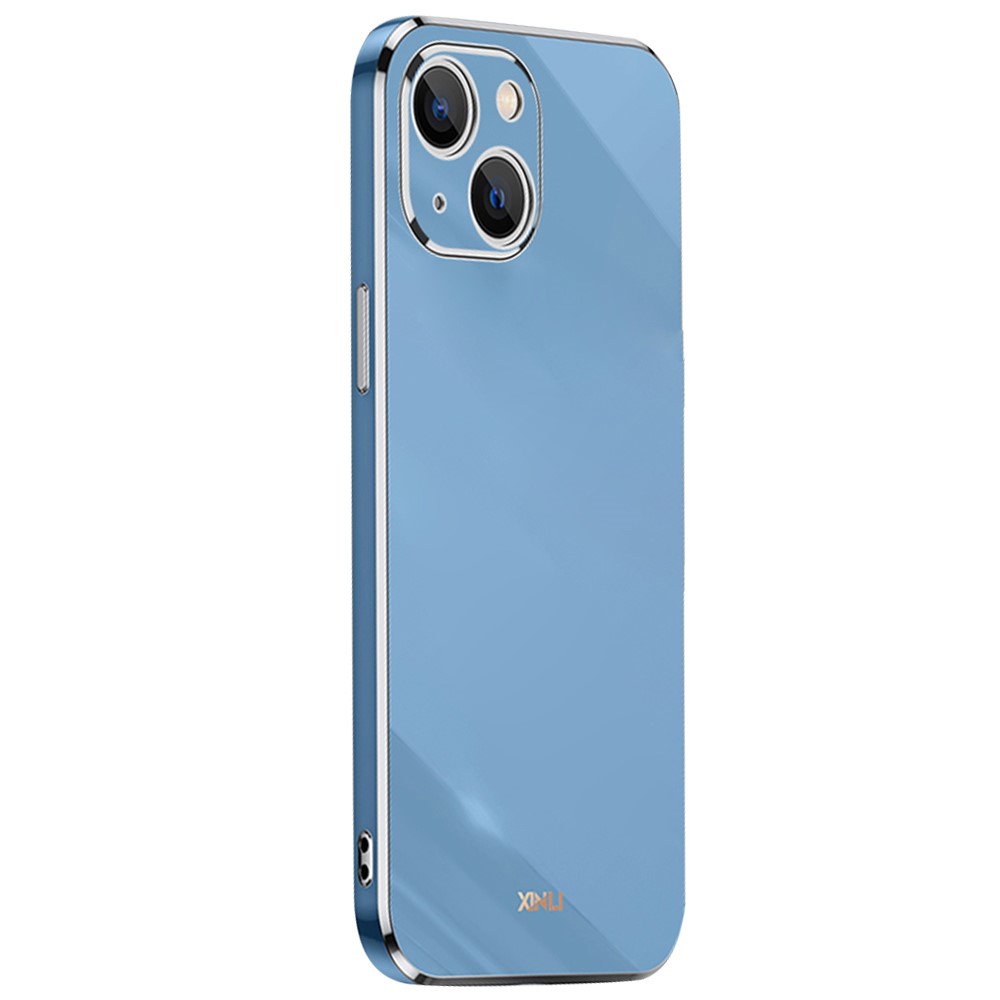 XINLI for iPhone 13 mini 5.4 inch Precise Lens Cutout Electroplating Golden Edge TPU Phone Case Protective Cover - Blue