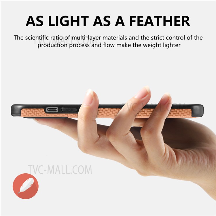 For iPhone 12 6.1 inch/12 Pro 6.1 inch PU Leather Coating Carbon Fiber Phone Case TPU + PVC Hybrid Cover - Brown-3