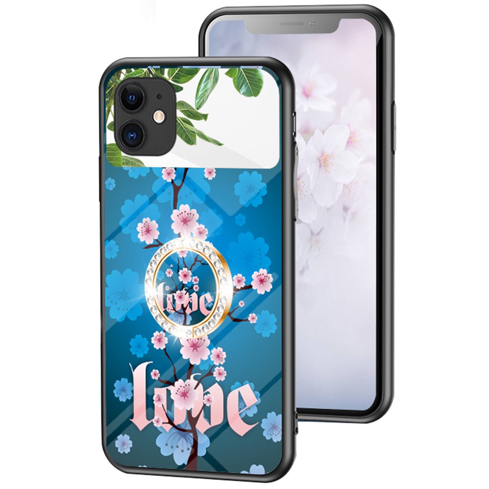 Magic Mirror Series Ring Kickstand Phone Case for iPhone 11 6.1 inch, Flower Pattern Mirror Design Tempered Glass + PC + TPU Cellphone Cover - Sakura LOVE