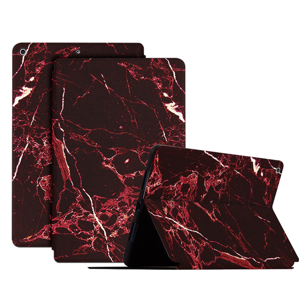 For iPad 10.2 (2021)/(2020)/(2019) Pattern Printing Tablet Case PU Leather + TPU Stand Protective Cover - Blood Red Marble