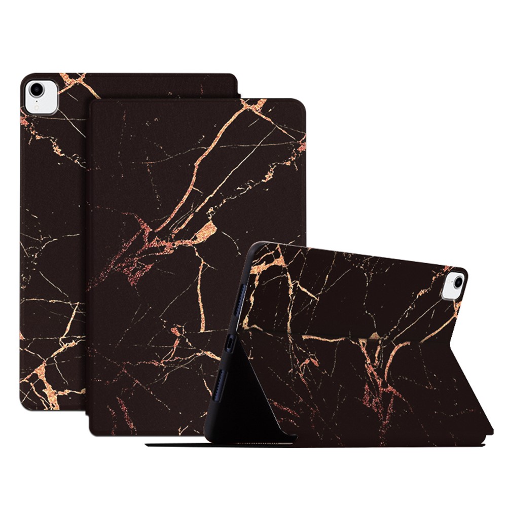 For iPad Pro 11 (2018) / (2020) / (2021) / (2022) Auto Wake / Sleep Pattern Printing Tablet Case PU Leather + TPU Stand Well-protected Cover - Black / Gold Marble