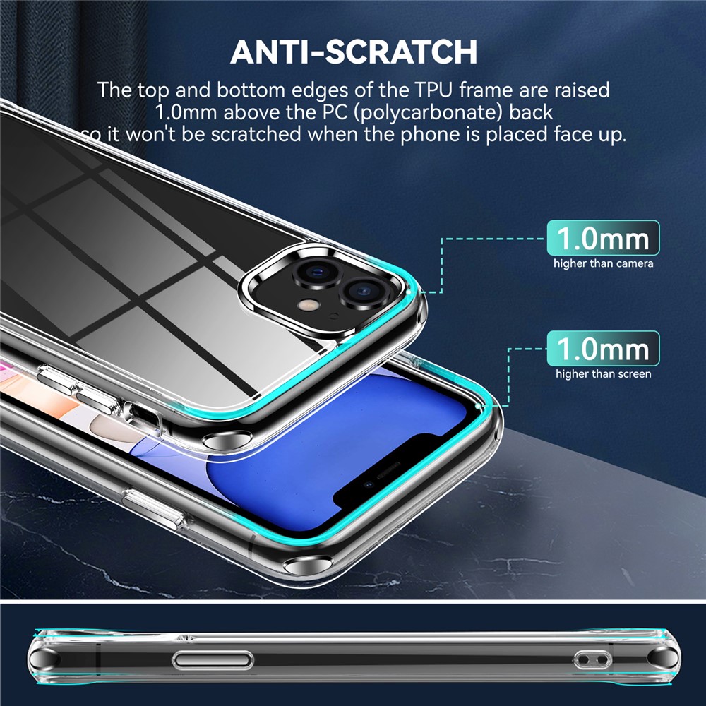 Electroplating Crystal Clear TPU + PC Hybrid Phone Cover for iPhone 11 6.1 inch, Anti-Yellowing Mobile Phone Accessory-3