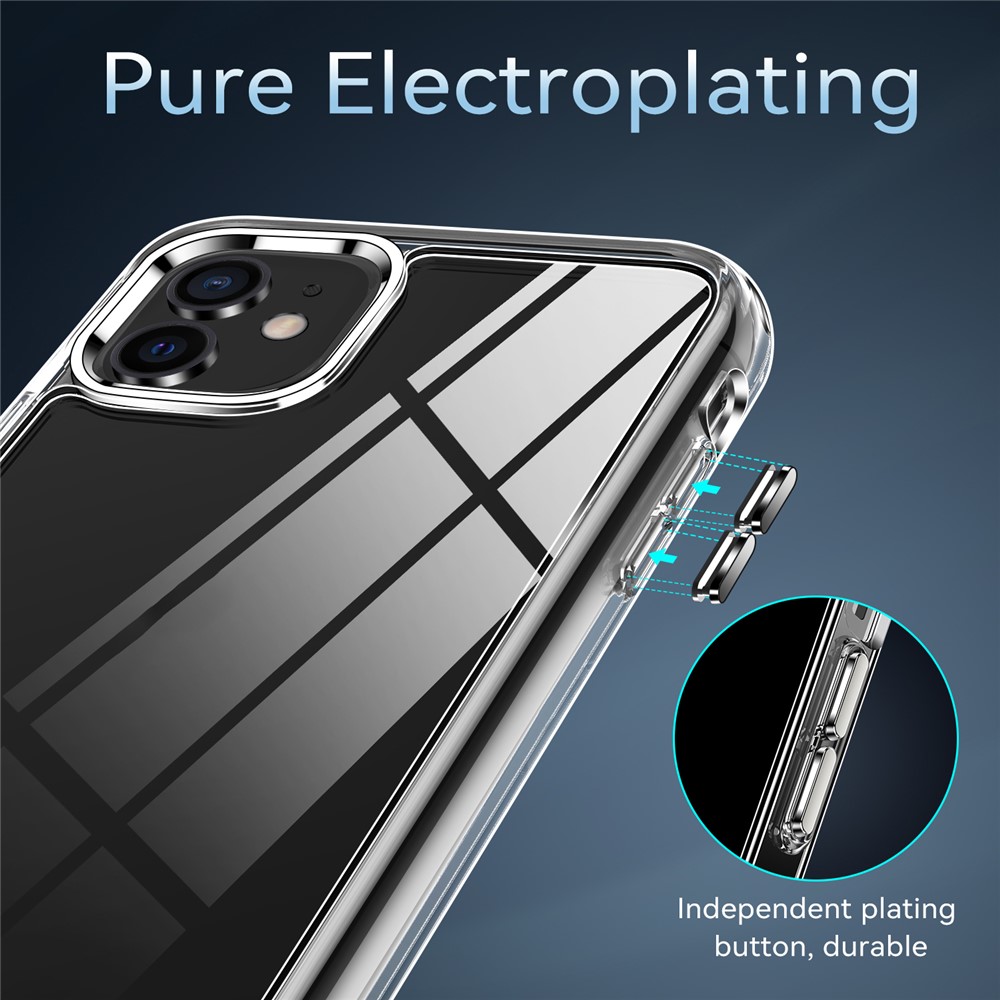 Electroplating Crystal Clear TPU + PC Hybrid Phone Cover for iPhone 11 6.1 inch, Anti-Yellowing Mobile Phone Accessory-9