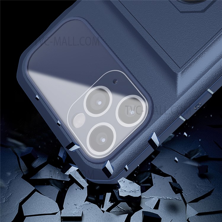 For iPhone 11 Pro 5.8 inch Sliding Card Holder Anti-scratch Cover Rotating Ring Kickstand Micron Lens Film Design TPU + PC Phone Shell - Sapphire/Blue-5