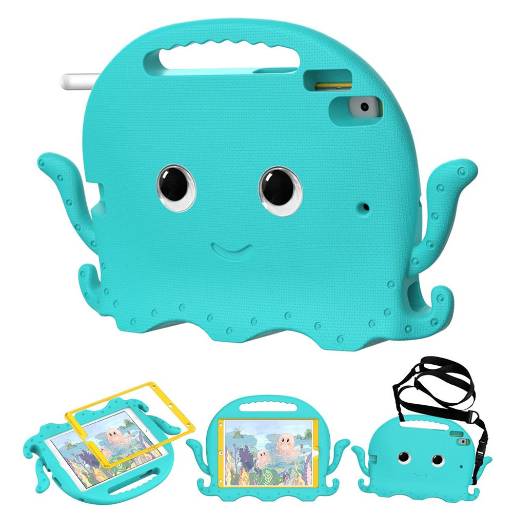 For iPad Pro 10.5-inch (2017)/iPad Air 10.5 inch (2019)/iPad 10.2 (2020)/(2019)/(2021) Cute Octopus Pen Slot Design EVA Case Impact-resistant Tablet Cover with Handle and Shoulder Strap - Baby Blue