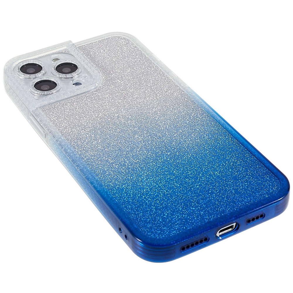 For iPhone 13 Pro Max 6.7 inch Phantom Series Gradient Color Soft TPU Cover Phone Case with Separable Glittering Plate - Blue-5
