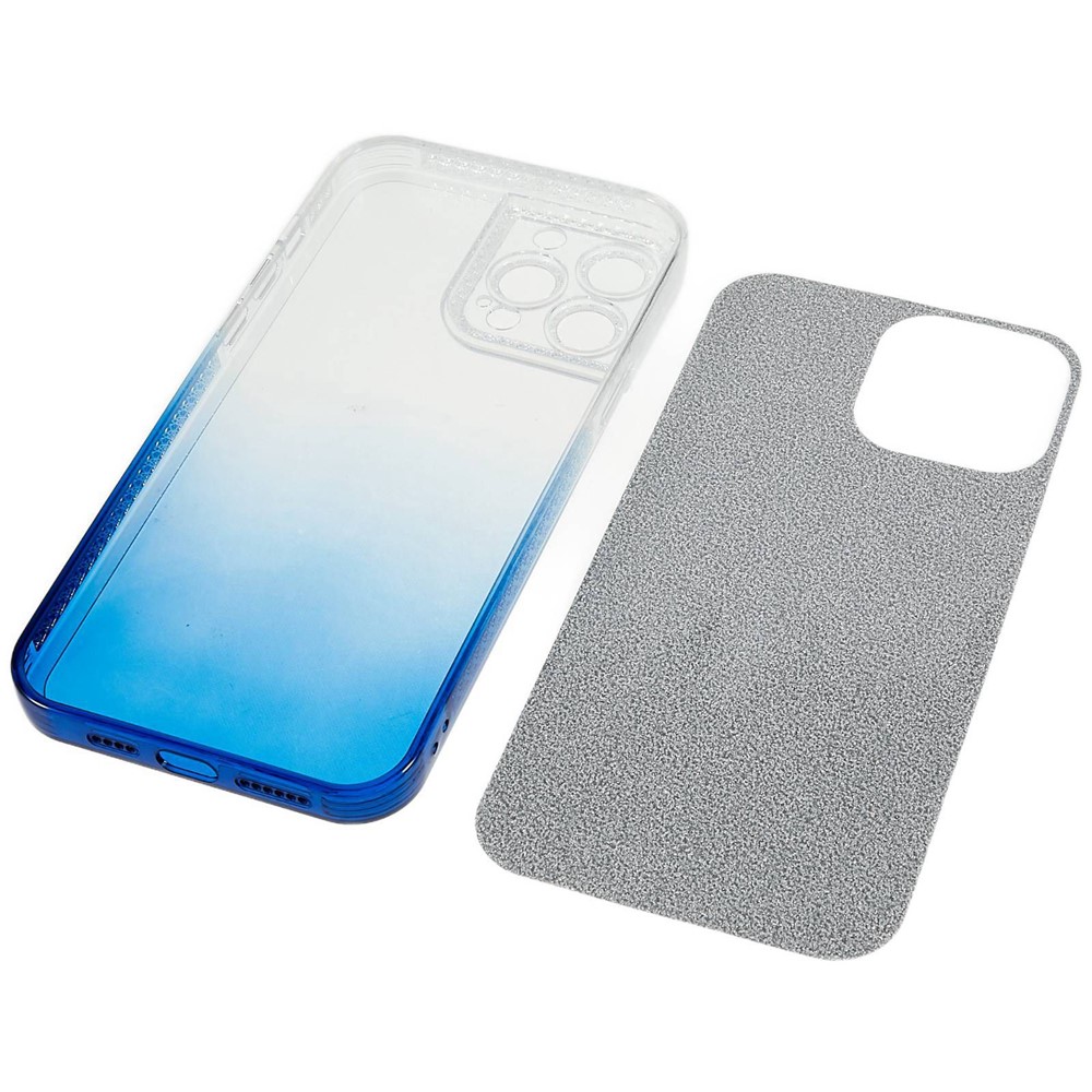 For iPhone 13 Pro Max 6.7 inch Phantom Series Gradient Color Soft TPU Cover Phone Case with Separable Glittering Plate - Blue-8