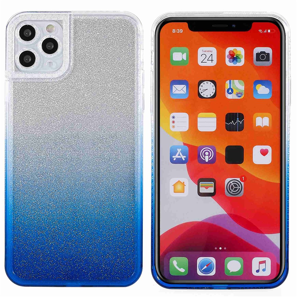 For iPhone 11 Pro Max 6.5 inch Phantom Series Gradient Phone Case Shockproof TPU Back Cover with Separable Glittering Plate - Blue-1