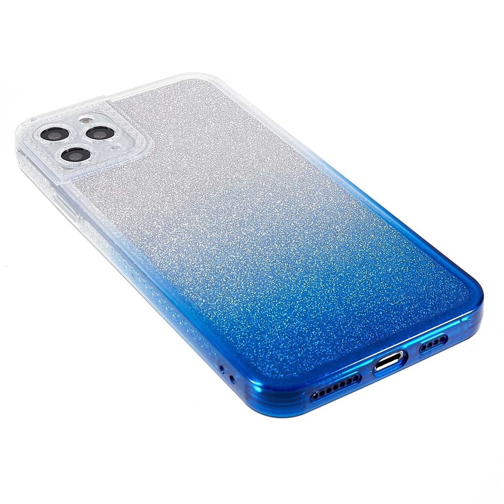 For iPhone 11 Pro Max 6.5 inch Phantom Series Gradient Phone Case Shockproof TPU Back Cover with Separable Glittering Plate - Blue-5