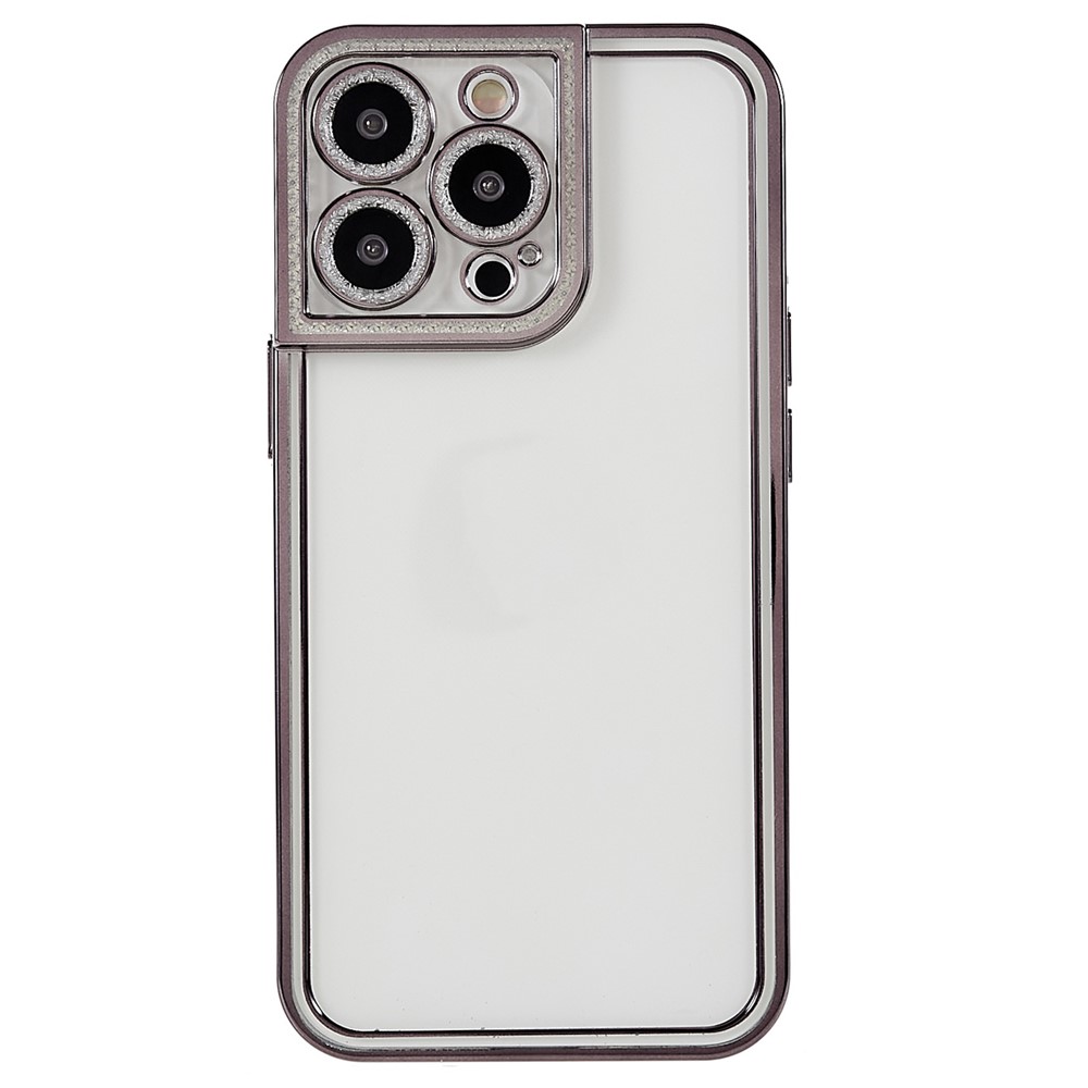 For iPhone 13 Pro 6.1 inch Electroplating Slim-Fitting Transparent Based Rhinestone TPU Phone Cover Case - Black-2