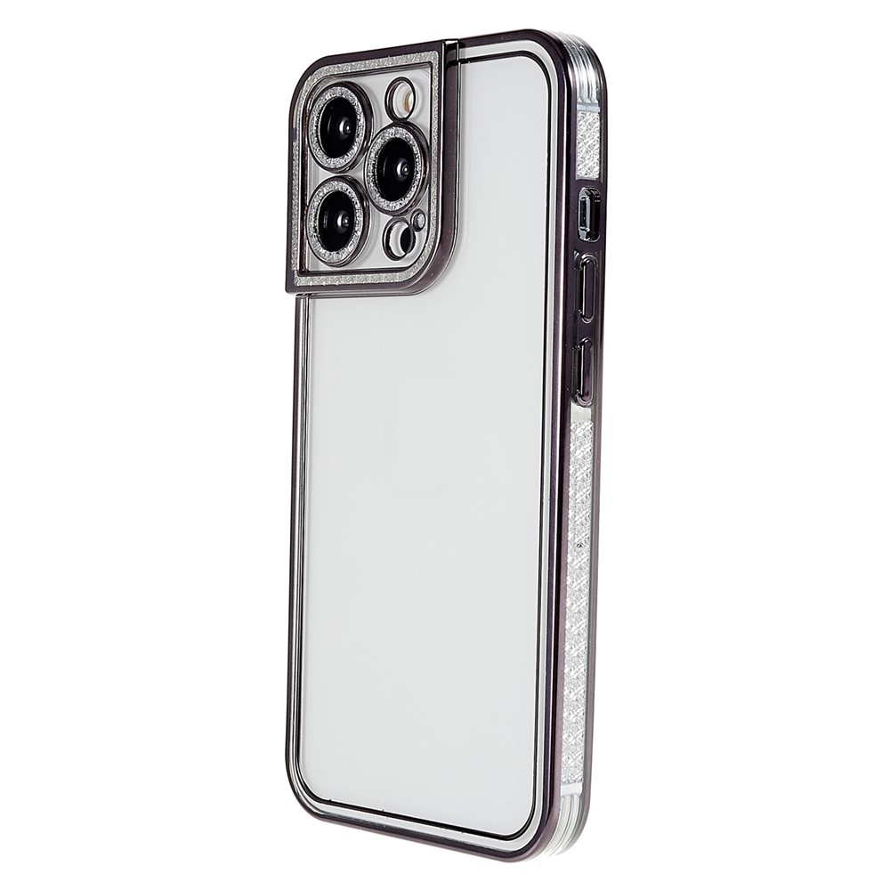 For iPhone 13 Pro 6.1 inch Electroplating Slim-Fitting Transparent Based Rhinestone TPU Phone Cover Case - Black-3