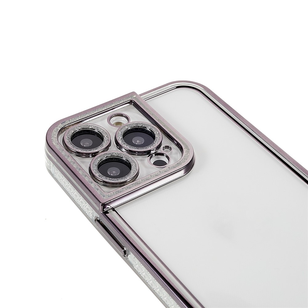 For iPhone 13 Pro 6.1 inch Electroplating Slim-Fitting Transparent Based Rhinestone TPU Phone Cover Case - Black-7