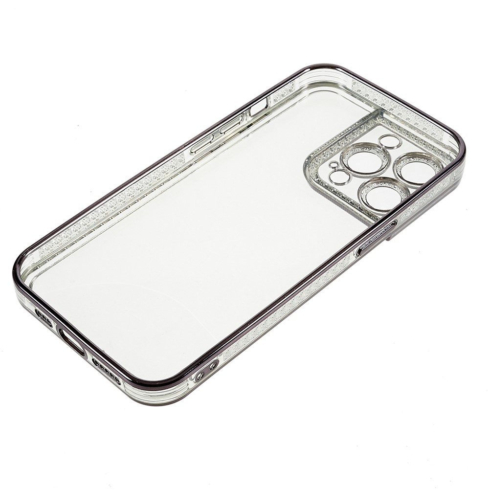 For iPhone 13 Pro 6.1 inch Electroplating Slim-Fitting Transparent Based Rhinestone TPU Phone Cover Case - Black-8