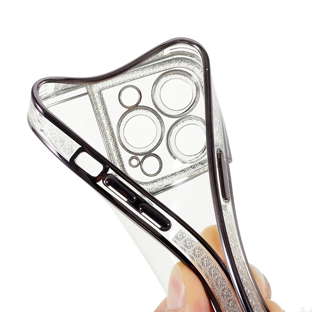 For iPhone 13 Pro 6.1 inch Electroplating Slim-Fitting Transparent Based Rhinestone TPU Phone Cover Case - Black-9