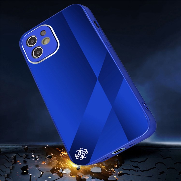 PHONESKIN 3D Effect X10A Pattern Glossy Hybrid Phone Case for iPhone 12 6.1 inch, Precise Cut-Out High Aluminum-Silicon Glass Phone Protector - Blue-4