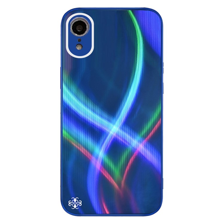 PHONESKIN Glossy Surface Cross S-shaped Stripes Case for iPhone XR 6.1 inch, High Aluminum-Silicon Glass+PC+TPU Shockproof Cover - Blue-1