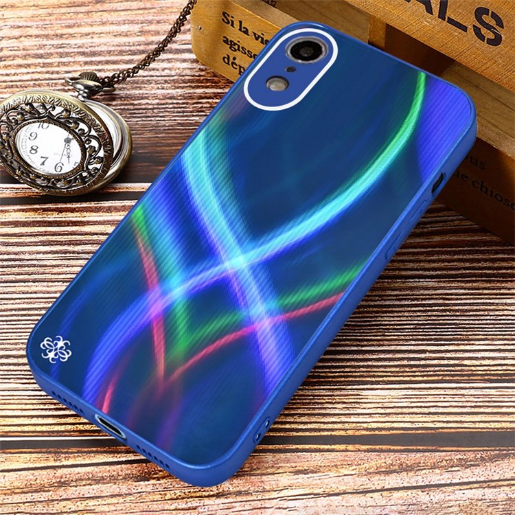 PHONESKIN Glossy Surface Cross S-shaped Stripes Case for iPhone XR 6.1 inch, High Aluminum-Silicon Glass+PC+TPU Shockproof Cover - Blue-2