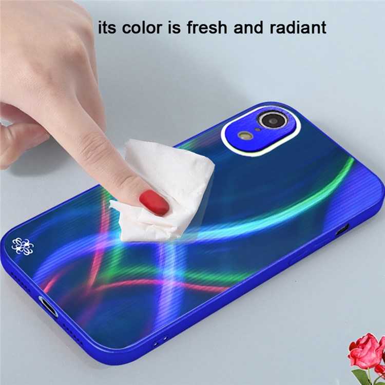 PHONESKIN Glossy Surface Cross S-shaped Stripes Case for iPhone XR 6.1 inch, High Aluminum-Silicon Glass+PC+TPU Shockproof Cover - Blue-3