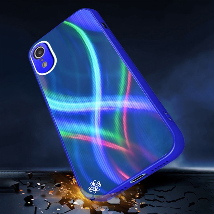 PHONESKIN Glossy Surface Cross S-shaped Stripes Case for iPhone XR 6.1 inch, High Aluminum-Silicon Glass+PC+TPU Shockproof Cover - Blue-4