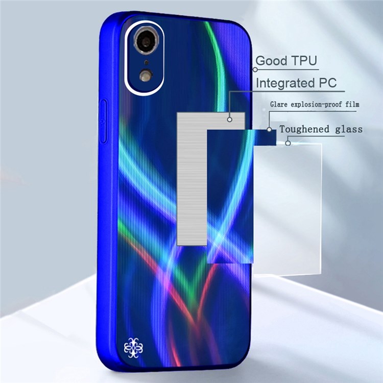 PHONESKIN Glossy Surface Cross S-shaped Stripes Case for iPhone XR 6.1 inch, High Aluminum-Silicon Glass+PC+TPU Shockproof Cover - Blue-5