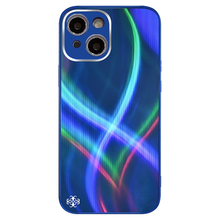 PHONESKIN Cross S-shaped Stripes Phone Case for iPhone 13 6.1 inch, 3D Effect Radiant High Aluminum-Silicon Glass+PC+TPU Shock Protective Cover - Blue-1