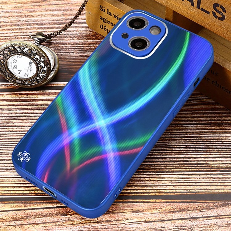 PHONESKIN Cross S-shaped Stripes Phone Case for iPhone 13 6.1 inch, 3D Effect Radiant High Aluminum-Silicon Glass+PC+TPU Shock Protective Cover - Blue-2