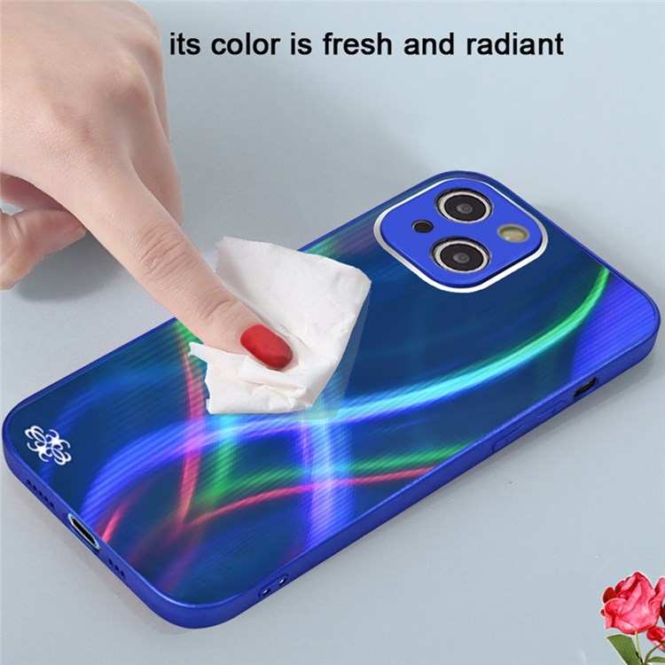 PHONESKIN Cross S-shaped Stripes Phone Case for iPhone 13 6.1 inch, 3D Effect Radiant High Aluminum-Silicon Glass+PC+TPU Shock Protective Cover - Blue-3