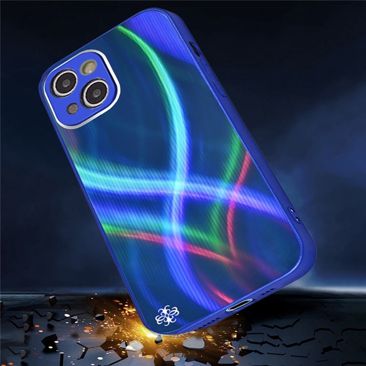 PHONESKIN Cross S-shaped Stripes Phone Case for iPhone 13 6.1 inch, 3D Effect Radiant High Aluminum-Silicon Glass+PC+TPU Shock Protective Cover - Blue-4