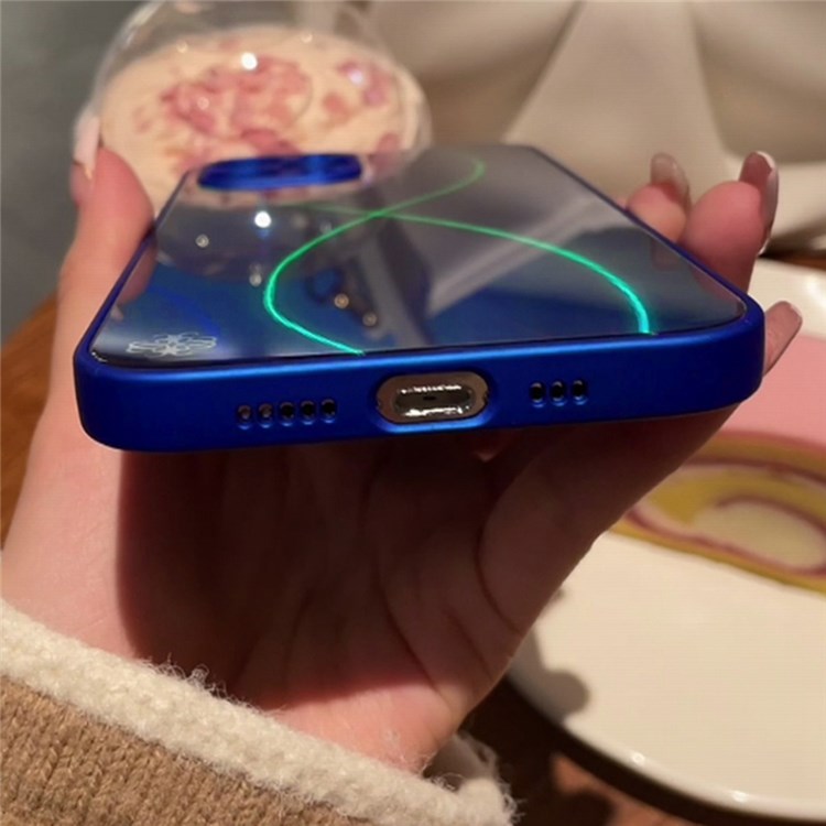 PHONESKIN Cross S-shaped Stripes Phone Case for iPhone 13 6.1 inch, 3D Effect Radiant High Aluminum-Silicon Glass+PC+TPU Shock Protective Cover - Blue-6