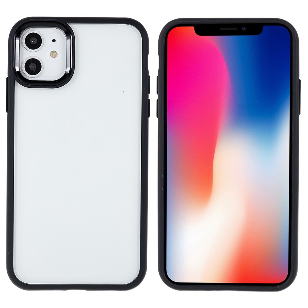 For iPhone 11 6.1 inch Wear-resistant Anti-fall Acrylic + TPU Cover Metal Camera Lens Frame Cell Phone Case - Black