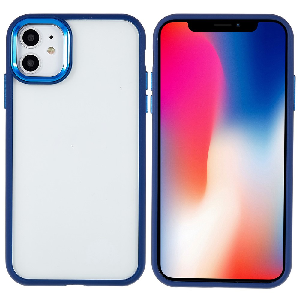 For iPhone 11 6.1 inch Wear-resistant Anti-fall Acrylic + TPU Cover Metal Camera Lens Frame Cell Phone Case - Sapphire