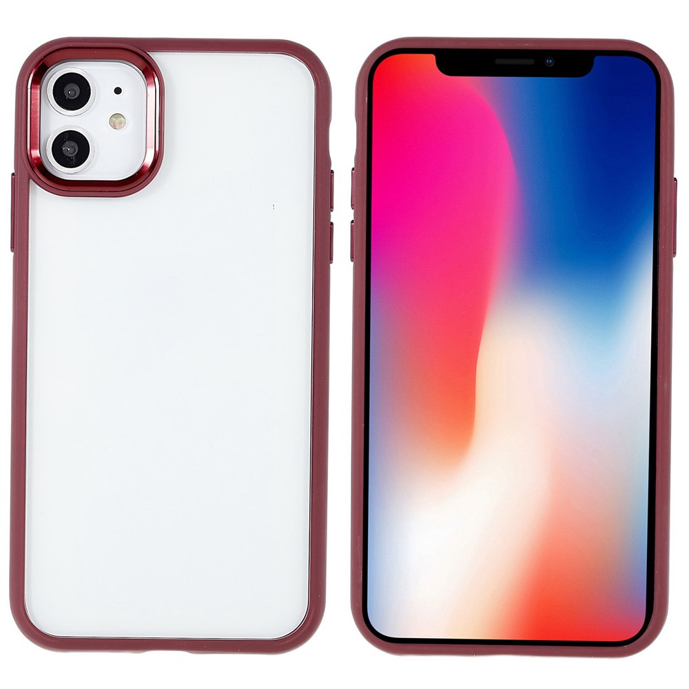 For iPhone 11 6.1 inch Wear-resistant Anti-fall Acrylic + TPU Cover Metal Camera Lens Frame Cell Phone Case - Plum