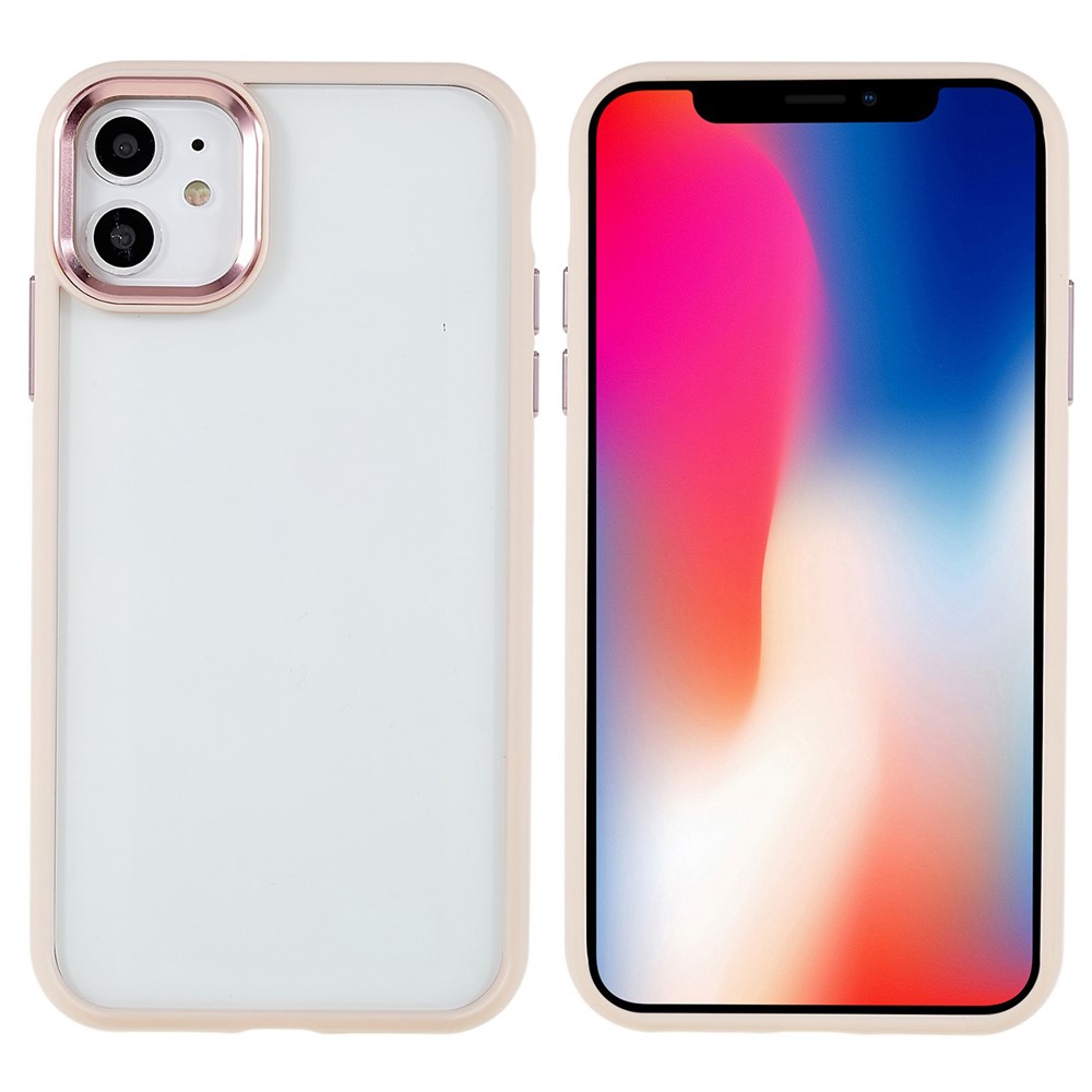 For iPhone 11 6.1 inch Wear-resistant Anti-fall Acrylic + TPU Cover Metal Camera Lens Frame Cell Phone Case - Pink
