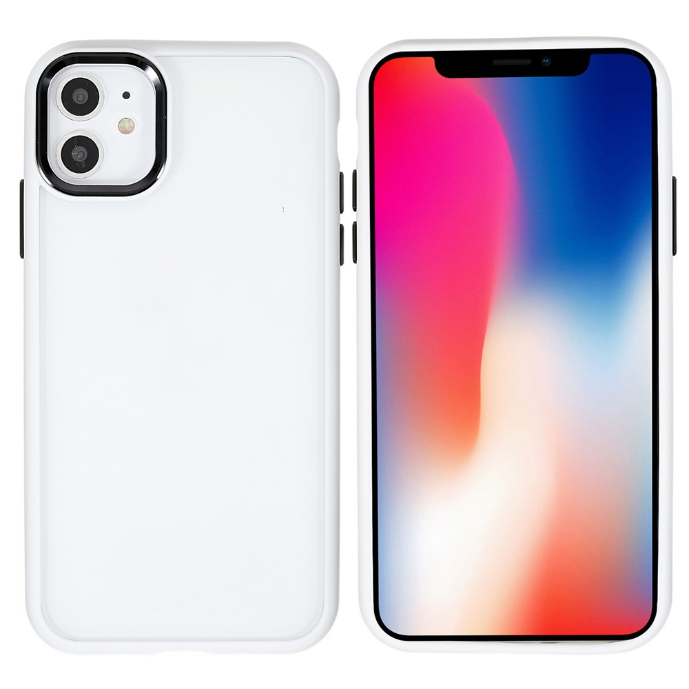 For iPhone 11 6.1 inch Wear-resistant Anti-fall Acrylic + TPU Cover Metal Camera Lens Frame Cell Phone Case - White