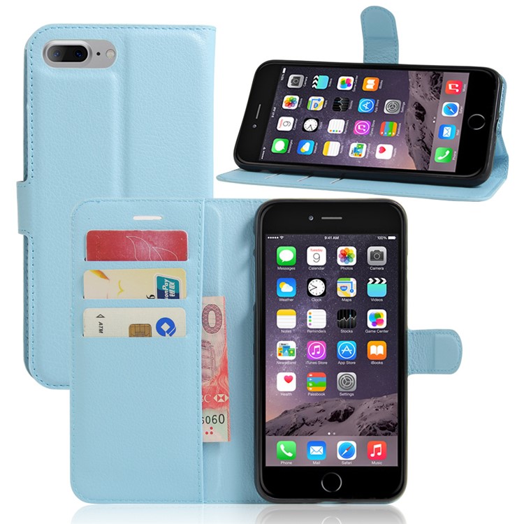 For iPhone 7 Plus 5.5 inch Litchi Skin Flip Leather Stand Shell - Blue-1