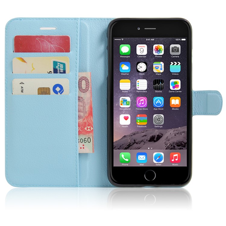 For iPhone 7 Plus 5.5 inch Litchi Skin Flip Leather Stand Shell - Blue-5