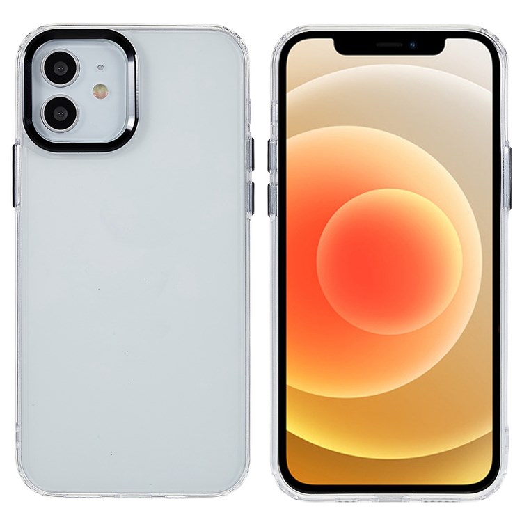 Scratch Resistant Slim Case for iPhone 12 6.1 inch Metal Lens Frame Protective Phone Shell Shockproof Clear Cover - Black-1