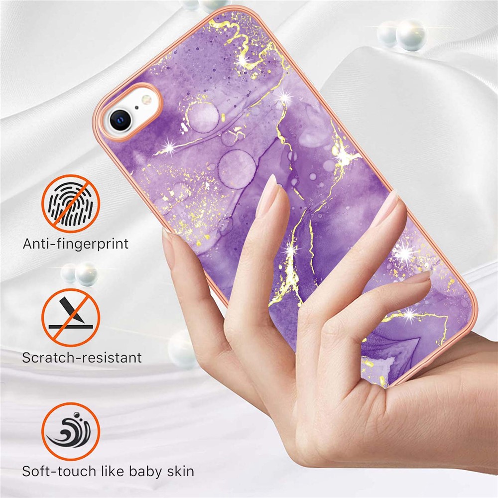 For iPhone SE (2022)SE (2020)8/7 4.7 inch YB IMD Series-2 Electroplated Glitter Phone Case IMD Marble Pattern Soft TPU Shockproof Anti-Fingerprint Cover - Purple 002-2