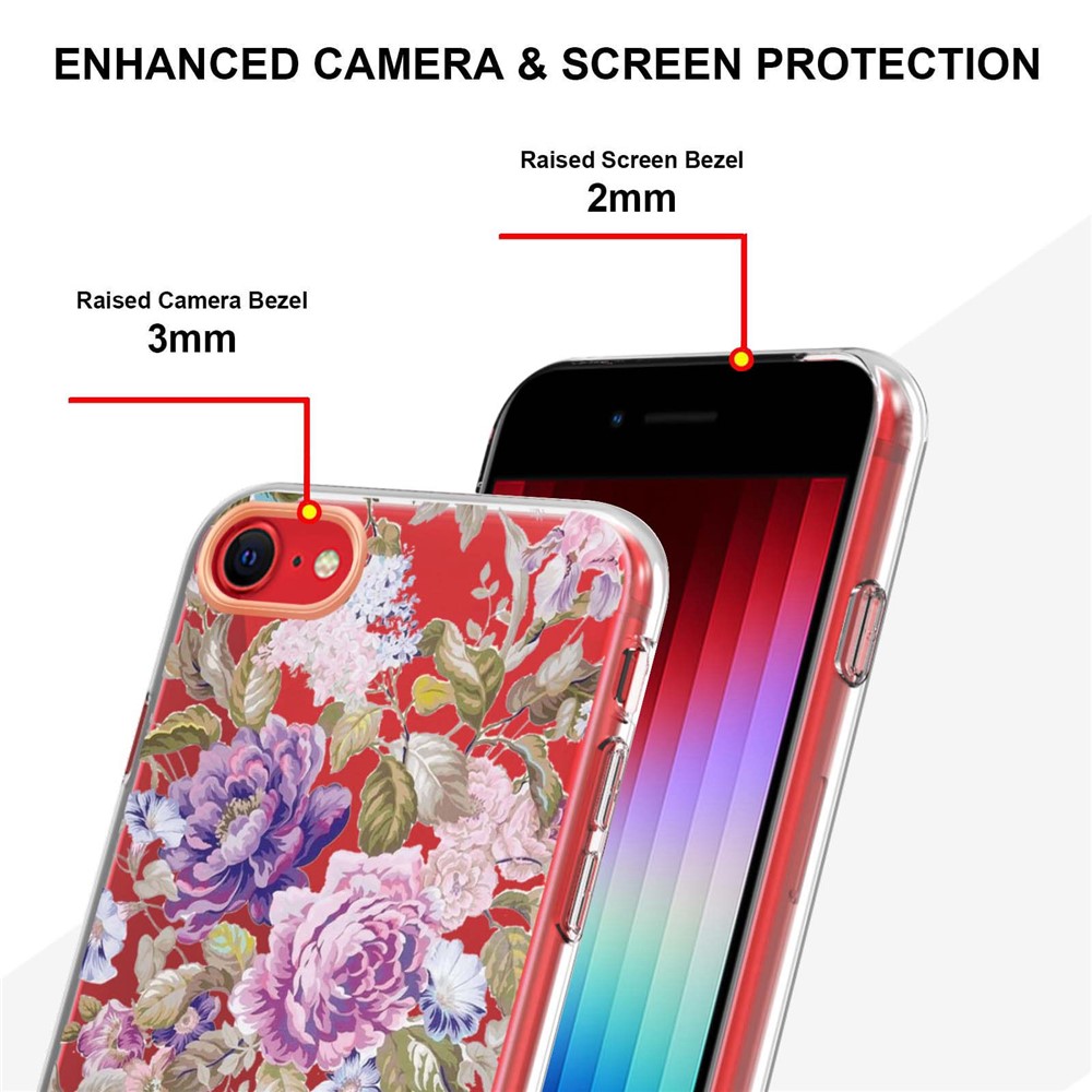 For iPhone SE (2022)/SE (2020)/8/7 4.7 inch YB IMD-8 Series Flower Pattern Design Phone Case Electroplating IMD Soft TPU Scratch-Resistant Cover - HC006 Purple Peony-4